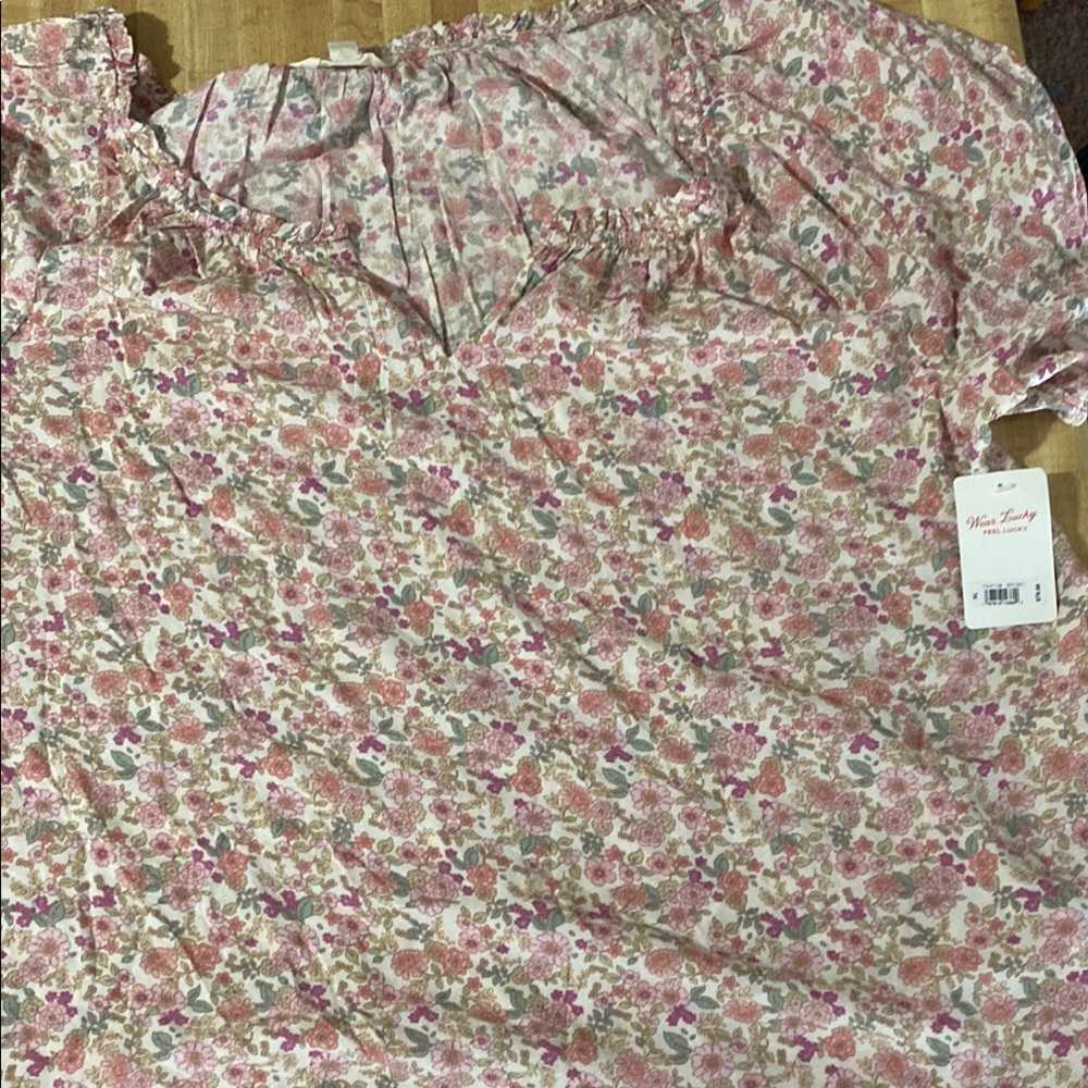 Lucky Brand Pink and Green Blouse